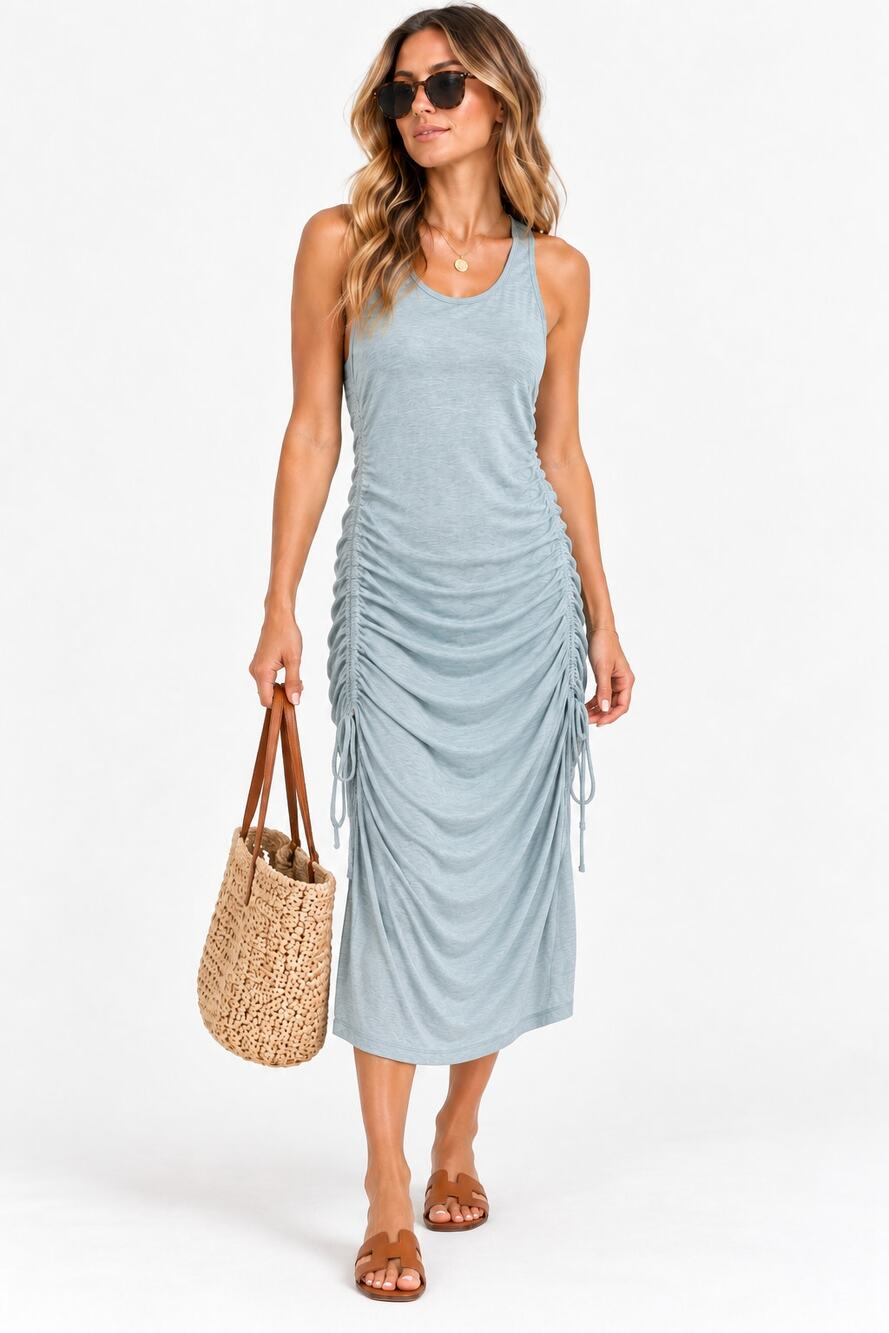 Sundry Light Blue Mini Dress Women’s M Ruched Sleeveless Athletic Hiking Outdoor